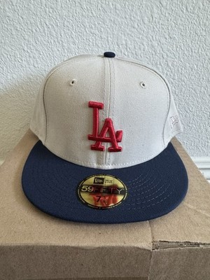 New Era Los Angeles Dodgers 59FIFTY Fitted Hat Stone Navy Red Logo Size 7 5/8