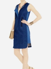 Tory Burch Blue Denim Sleeveless Dress Contrast M Preppy Old Money Zip Womens
