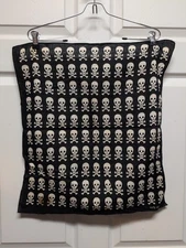 Vintage Halloween Bandana Cotton  Skulls  Crossbones Black White  Large 