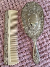 Beautiful Vintage Silver Plated Vanity Hair Brush Comb Set, Decorative Design