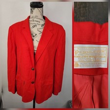 Pendleton Blazer Womens SZ 18 Virgin Wool Red Jacket USA Made Lined Office Siren