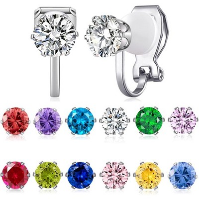 Spiritlele 12 Pairs Birthstone CZ Clip on Stud 6 millimeters, Circle 12 