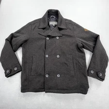 Eddie Bauer Jacket Mens Large Gray Peacoat Knit Double Breasted Quilted
