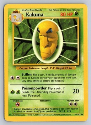 KAKUNA 33/102 UNCOMMON BASE SET UNLIMITED POKEMON LP