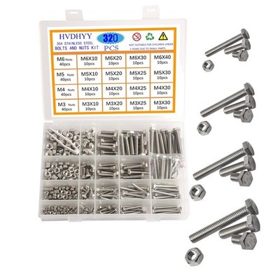 320-teiliges Edelstahl Sechskantschrauben Set M3 M4 M5 M6 mit Aufbewahrungsbox