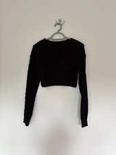 Women's Shein Long Sleeve Cropped Knitted Jumper Sweater Black Size S