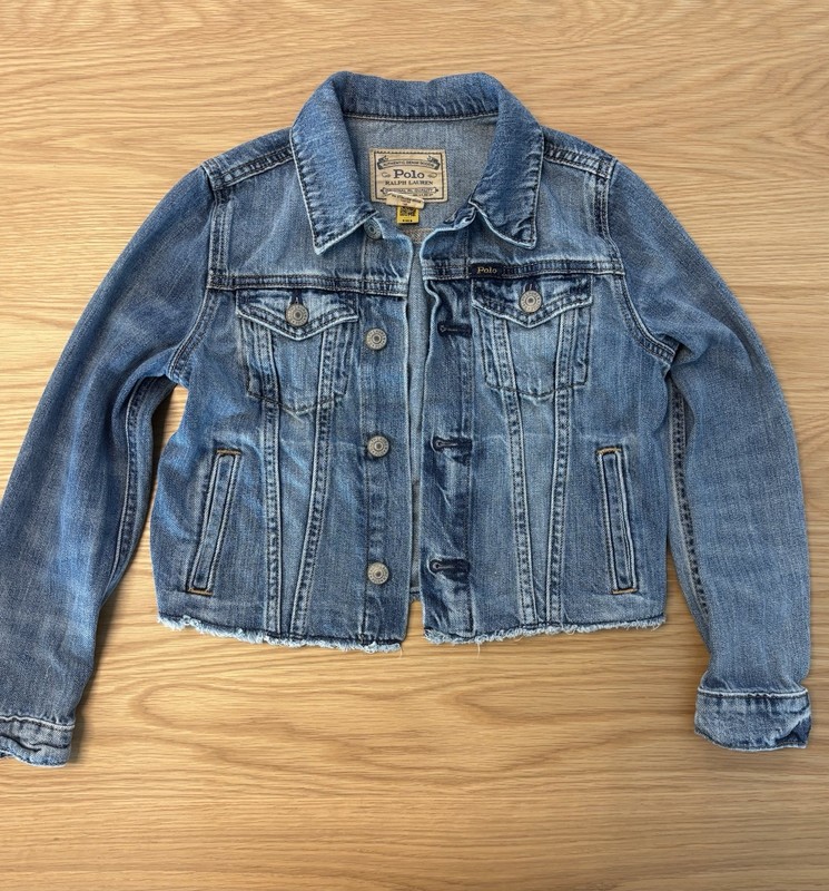 POLO Ralph Lauren Girls Denim Trucker Jacket Frayed Hem Size 8
