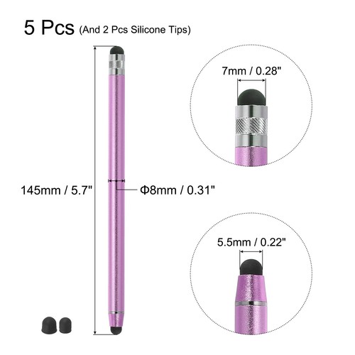 5pcs Stylus Pens for Touch Screens with 2 Extra Tips Purple - Photo 2/7