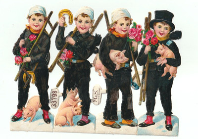 Große Oblaten Scraps die cut Bogen M&S 33798 Schornsteinfeger selten Glück 16cm