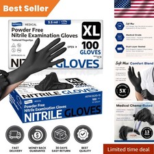 Medical-Grade Black Nitrile Disposable Gloves - 100 Pcs XL, Latex  Powder Free