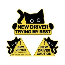 3Pcs Black Cat New Car Driving Magnets, Funny New Driver Magnet for Car Pleas...