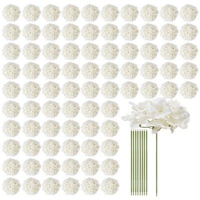 205PCS White Silk Hydrangea Artificial Flowers w/ Stems for Wedding DIY Decor