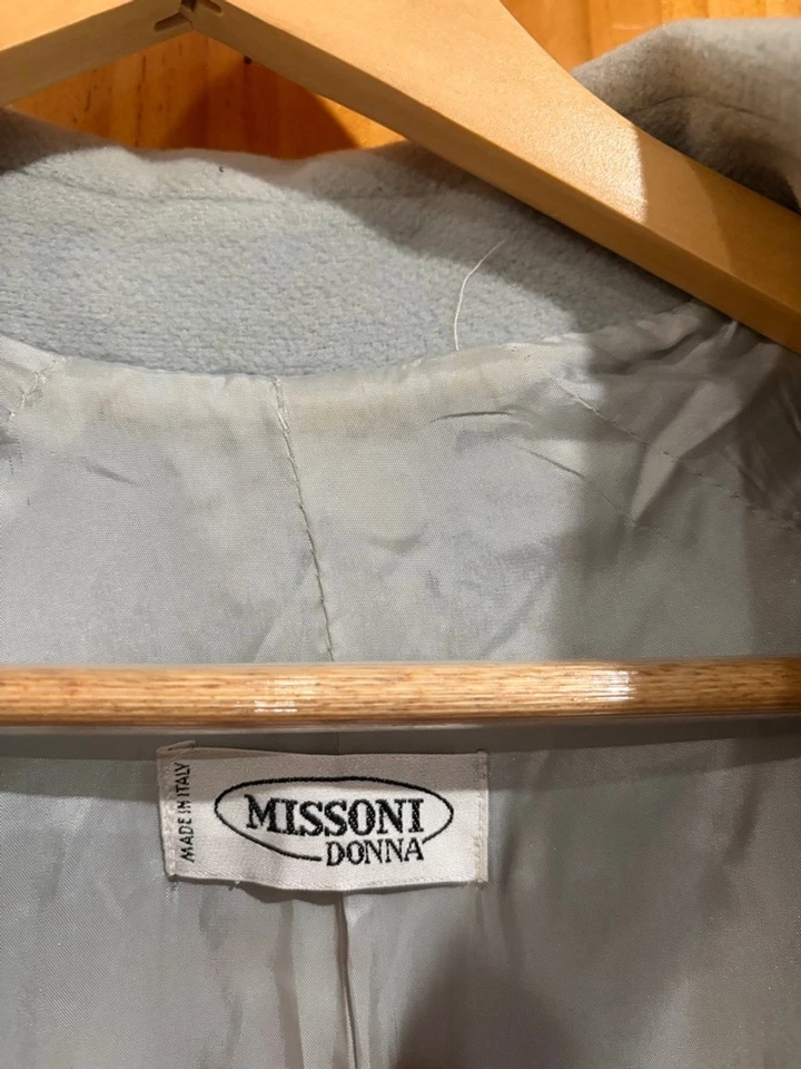 Abrigo Missoni Donna Mezcla Lana Verde Azulado Hecho en Italia Abrigo Largo De Colección Años 90 Defecto Foto 4 de 4