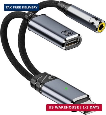 USB C to 3.5mm Audio Adapter and Charger,60W PD Fast Charging 2-in-1 Type C to A