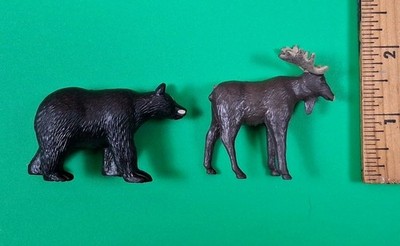 Wild Republic Moose & Blacl Bear PVC Figure Toy Lot Plastic 2'' Realistic