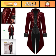 XX-Large Medieval Steampunk Tailcoat for Men - Halloween Costume, Wine Red