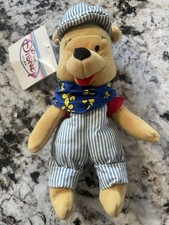 Disney Store Winnie The Pooh Bear Train Conductor Bean Bag Plush with Tags VTG
