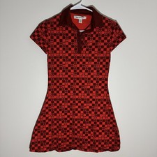 Urban Outfitters Red Orange Checker Floral Polo Mini Skater Dress Y2K Retro GoGo