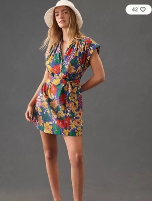 mother slow ride shirt dress MOTHER The Slow Ride Shirt Dress Size L Floral Colorful Mini New