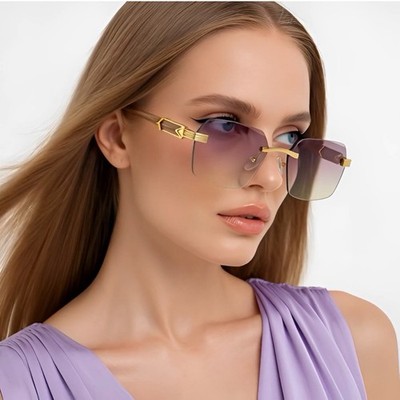 Women s Rectangular Sunglasses Gold Frame Designer Style Buffs Beach Sunny Wear