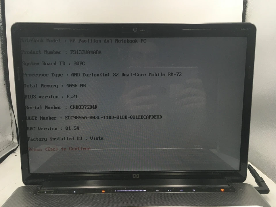 HP PAVILION DV7 1129WM - BOOTS TO BIOS/BIOS LOCK - AMD TURION X2 - 4GB RAM - BB - Image 2 of 4