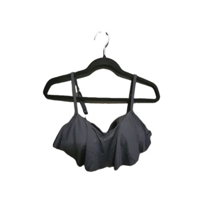Swim Systems Black Flounce Ruffle Bikini Top Push Up Underwire D CUP