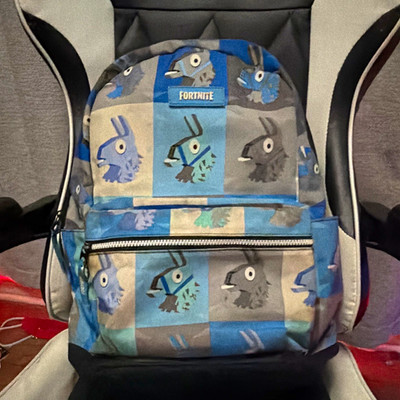 Fortnite Llama Checkered Small Kids Backpack Blue/Gray Polyester Zip Pockets