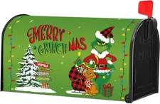 Christmas Mailbox Cover, Magnetic Green Xmas Winter Decor for Yard & Garden