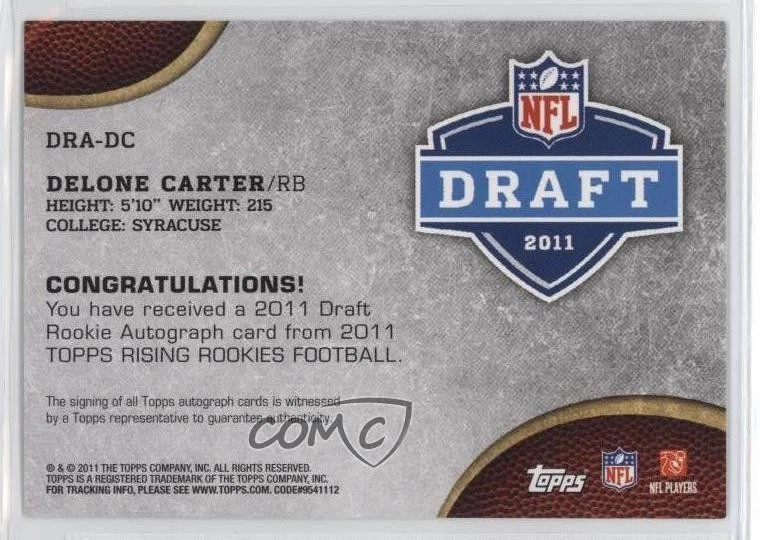 2011 Topps Rising Rookies Draft Red Ink /5 Delone Carter #DRA-DC Auto RC - Image 2 of 2