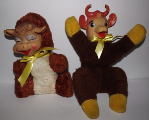 Vtg Elsie The Cow Rubber Face Plush Toy Borden's Millk  Stuffed Animal Set Of 2
