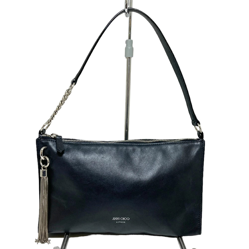 Jimmy Choo Handbag Shoulder Bag Leather Black Silver