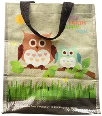 Laminated Mini Woven Reusable Grocery Shopping Bags Recycled Plastic 5 PCS