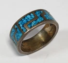 Vtg S. Silver Crushed Turquoise Inlay Southwestern Native 6 grams Band Ring 9.5