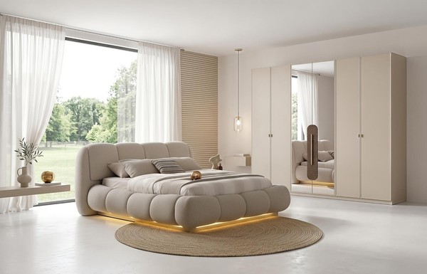 Schlafzimmer Set Bett Kleiderschrank Modern Beige Edel Design Luxus-image