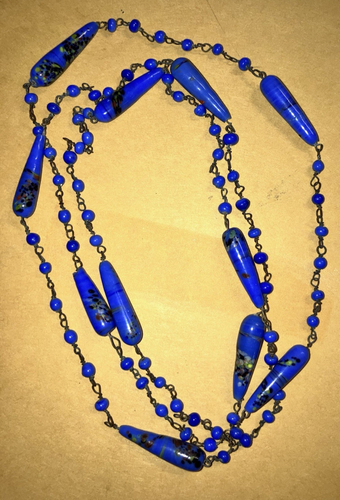 Vintage Brilliant Blue Czech Glass Long Beaded Necklace 38" - Picture 7 of 10