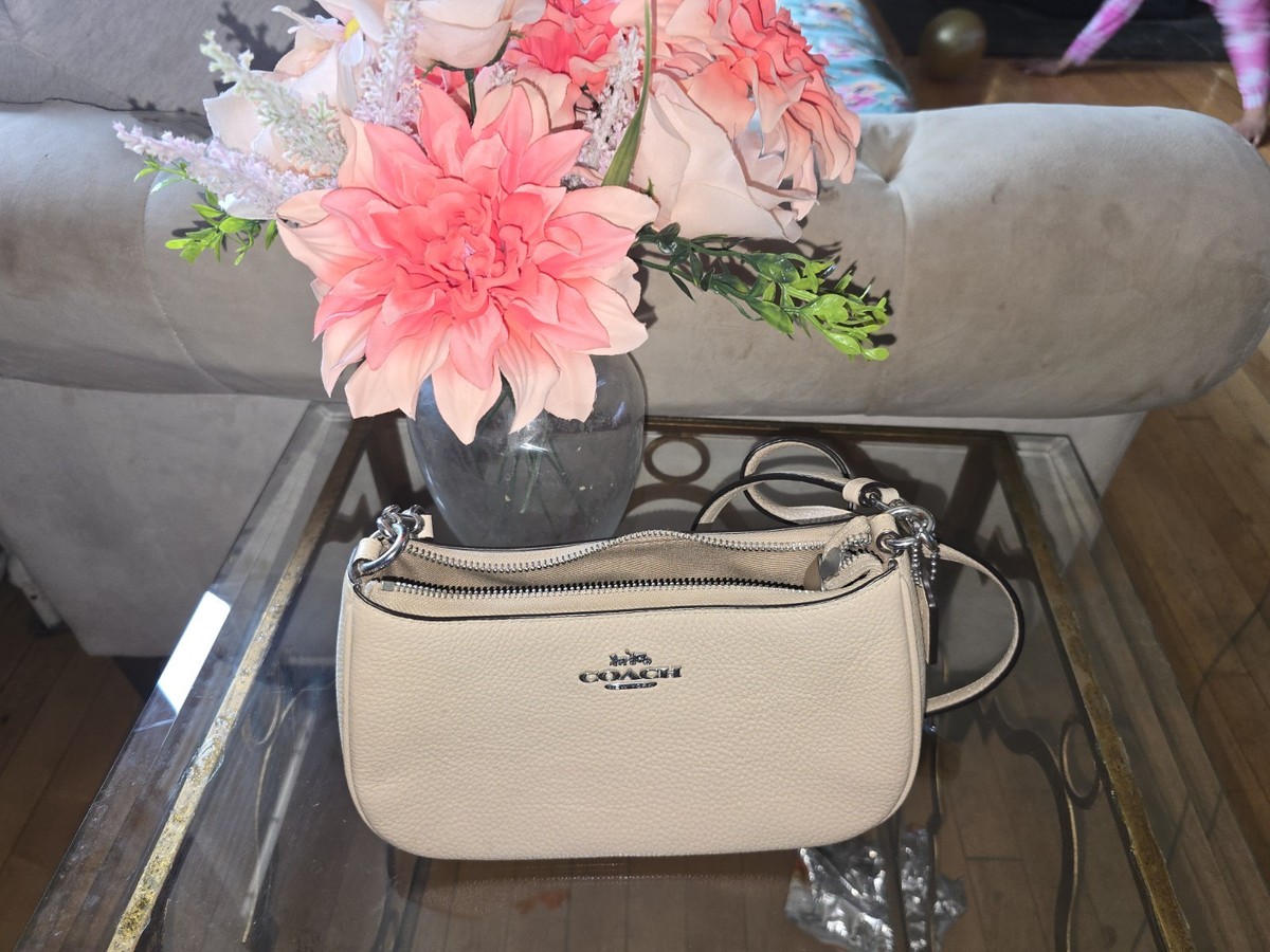 Coach Teri Hobo Bag Shoulder Crossbody Pebbled Leather Sandy Beige