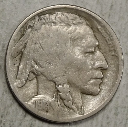 1914-D Buffalo Nickel, VG/Fine, Key Date, Probably 14/3-D Overdate  0124-01