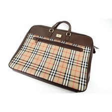 Burberrys Garment Bag Suit Carrier Check Canvas Leather Brown Used AB Rank Authe