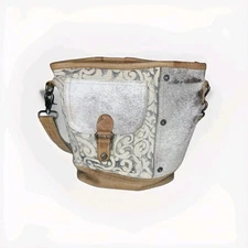 Myra Bag Light Tan Gray Cowhide & Leather Purse Crossbody Western Upcycled