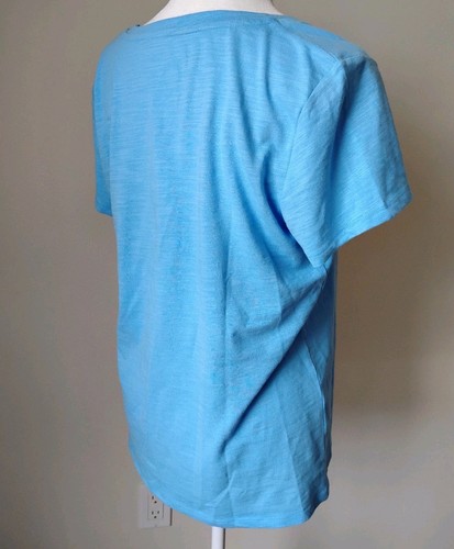 Talbots NWT M Blue V Neck Tee Cotton Poly Medium Top - Picture 3 of 4