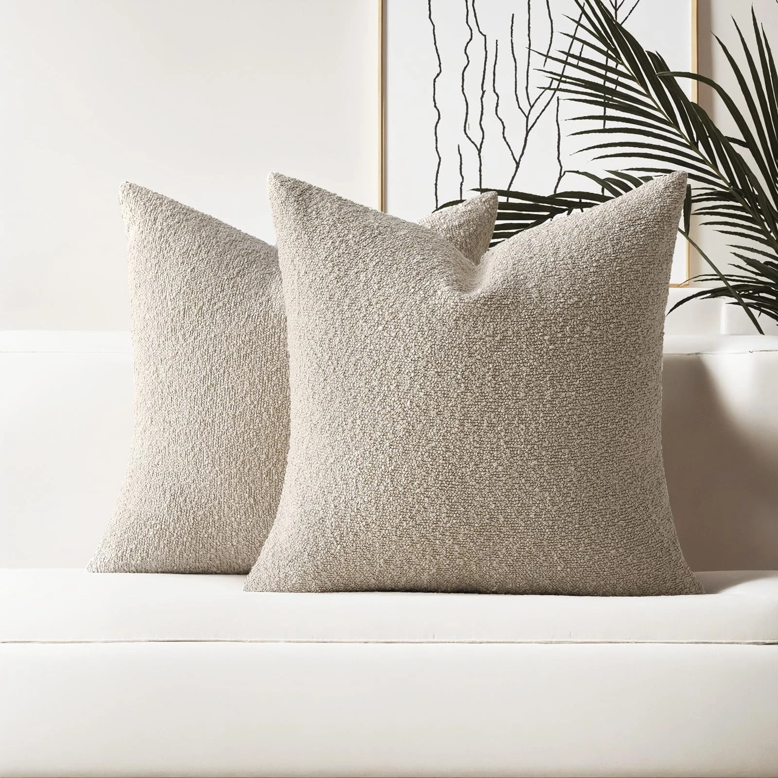Pack of 2 Pillow Covers 16x16 Inch, Boucle Decorative Throw Pillows Soft Boho...