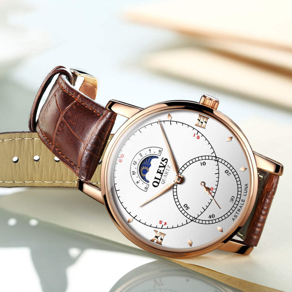 Waterproof Quartz Men's Fashion Watch with Genuine Leather Strap and Stainless S