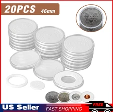 20Pcs Holder Storage Box 46mm Clear Plastic Round Coin Cases Capsules Container