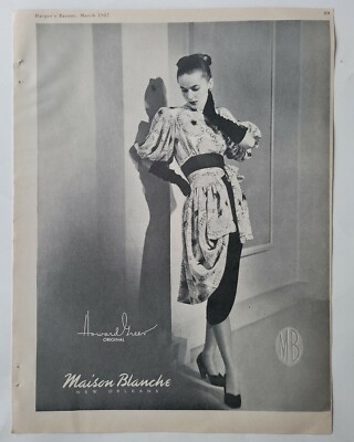 howard greer dress 1947 women's Maison Blanche New Orleans vintage ad Hunter green satin maxi dress for winter wedding guest outfit