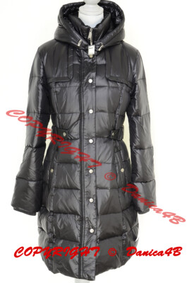 DKNY Down Quilted Bib Hooded Water Repellent Coat Puffer Large Black