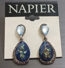 New Napier Silver Tone Blue Double Drop Earrings