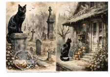 Cat Cemetery | A4 8.3" x 11.7" | Halloween Rice Paper | Decoupage Central