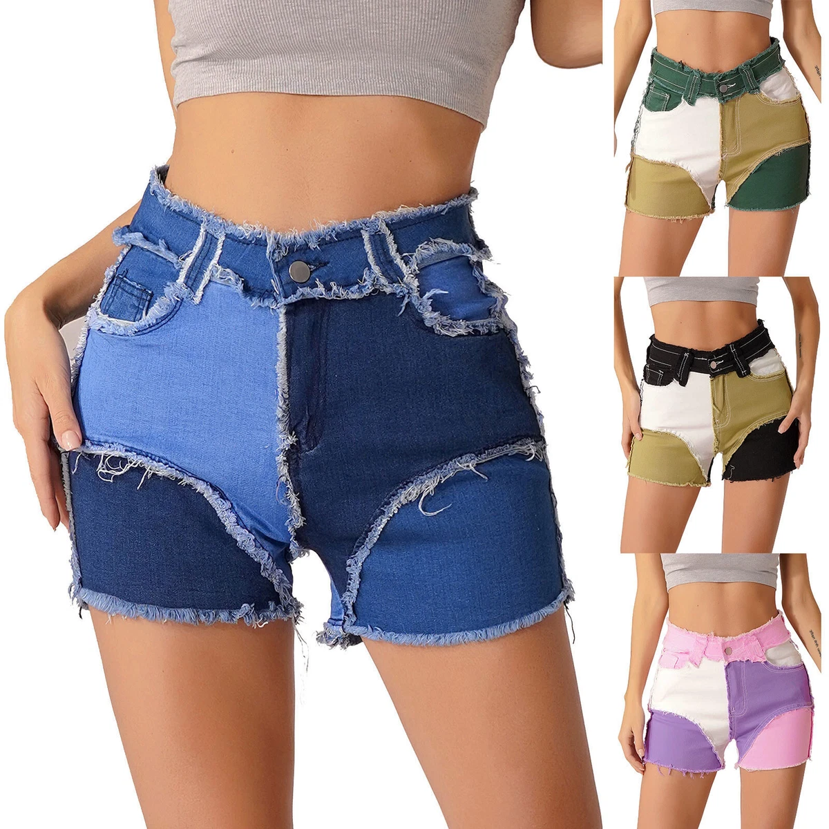 Women High-Rise Denim Hot Pants Shorts