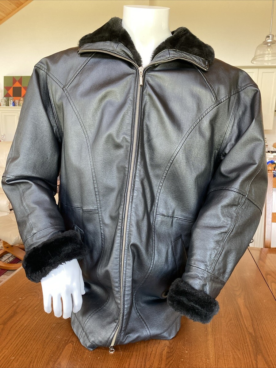 Wilsons The Leather Experts Mid Length Black Leather Jacket