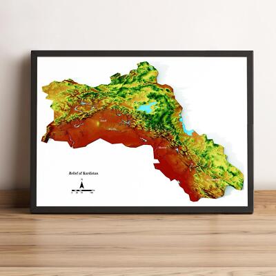 Kurdistan Map, Kurdistan 2D Relief Map, Kurdistan Vintage Map - 2D Flat